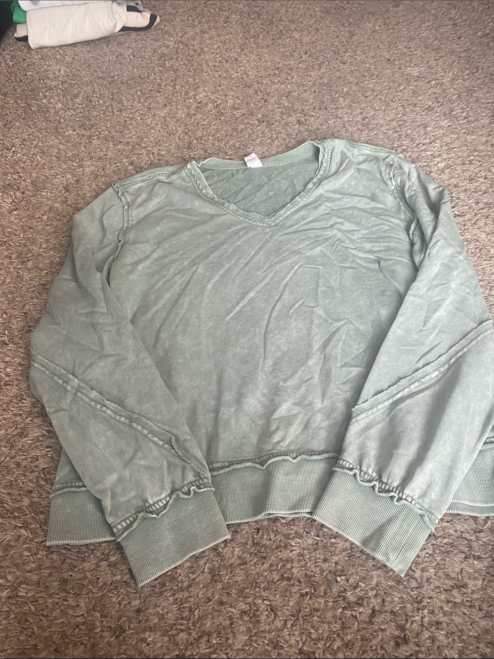 Marika Washed Sage Green V-Neck Sweater NWOT